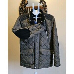 COLE HAAN Herringbone Yoke Quilted Jacket Barn Car Coat Puffer Green Mens S New